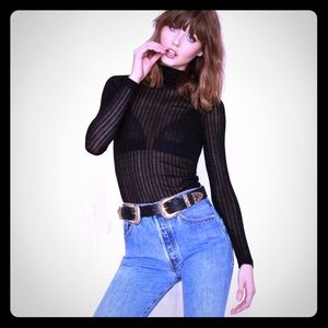 Nasty Gal Sheer Striped Turtleneck